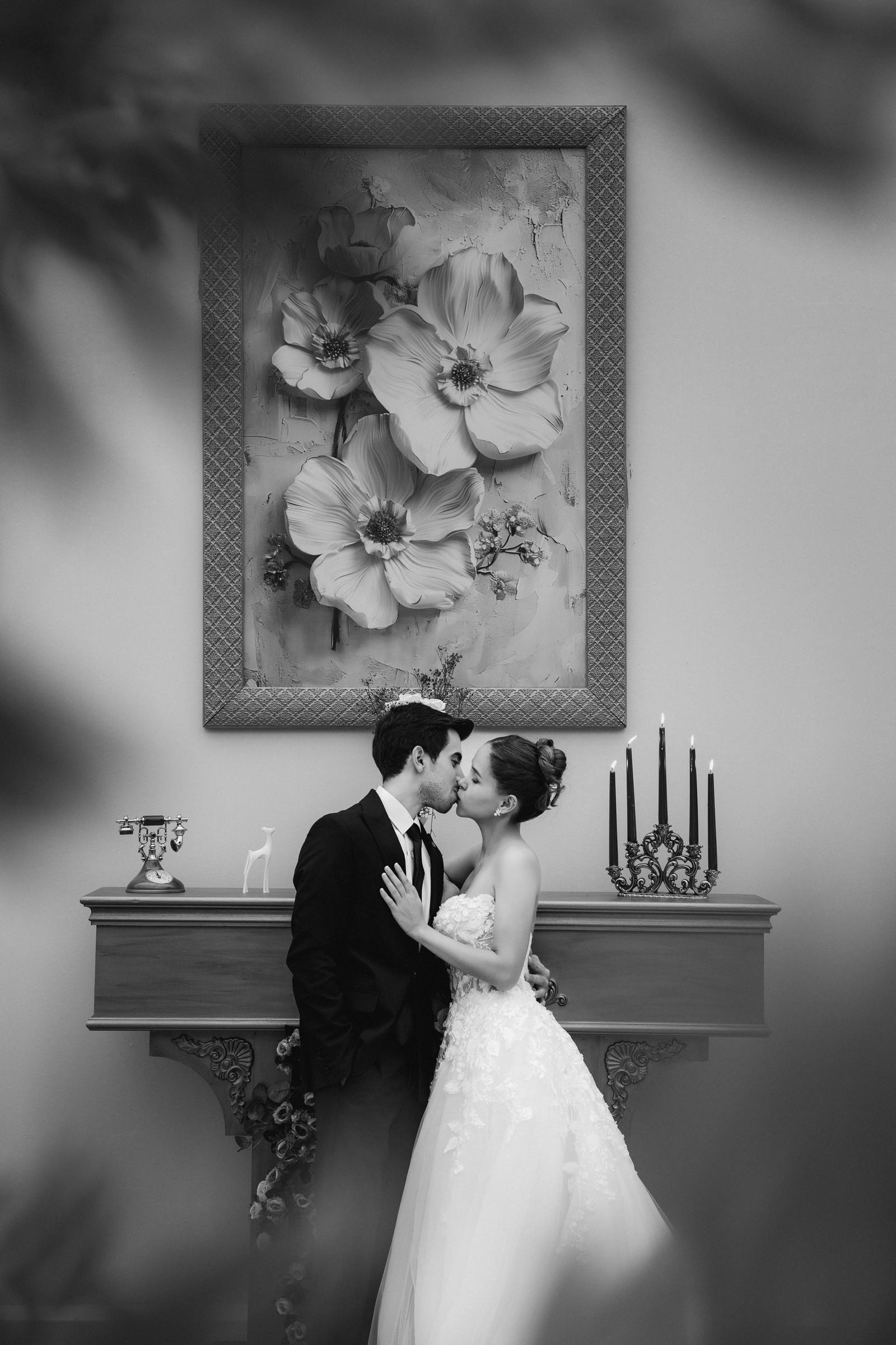 Bride and groom sharing a kiss